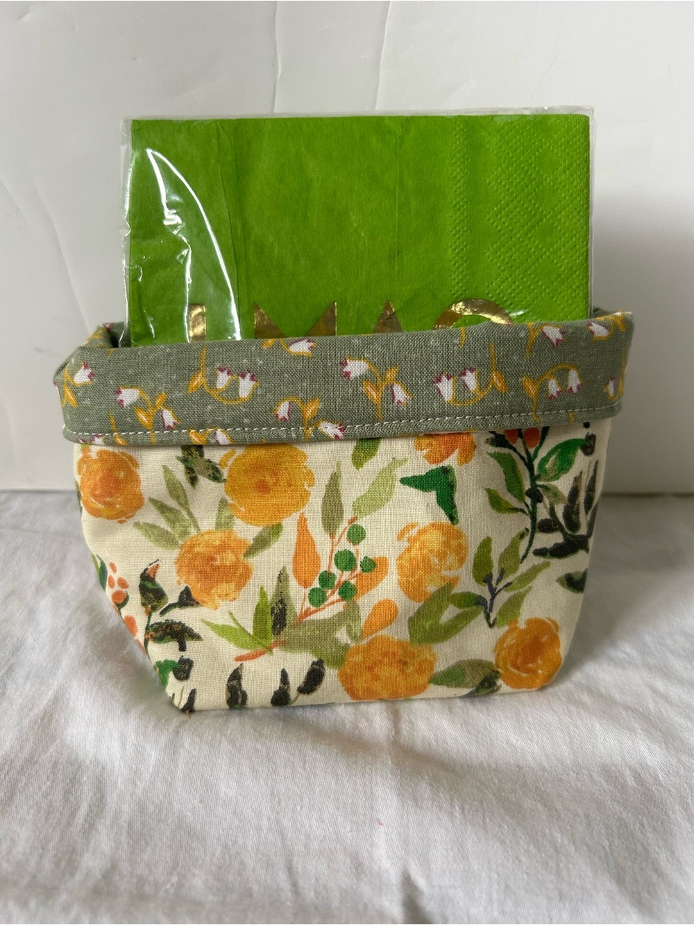 Floral Fabric Storage Basket with Beverage Napkins